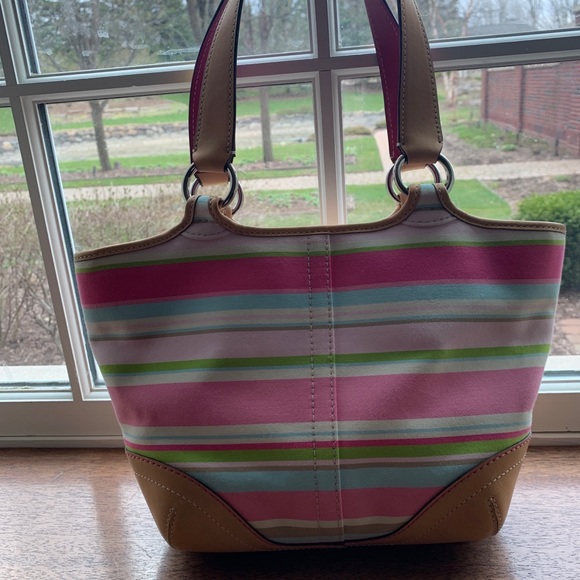 Auth New Coach Striped Satchel Hobo Purse - Picture 5 of 6